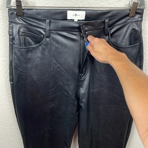 New 7 For All Mankind Faux Leather High Waist Slim Kick Pants Black Sz 31 - Picture 5 of 16